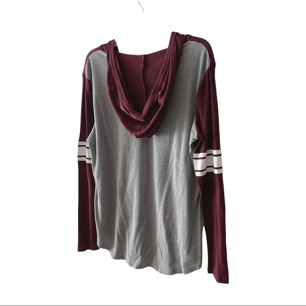 just be NYC Thermal Football Style V-neck Hooded Long Sleeve Shirt - Picture 14 of 16